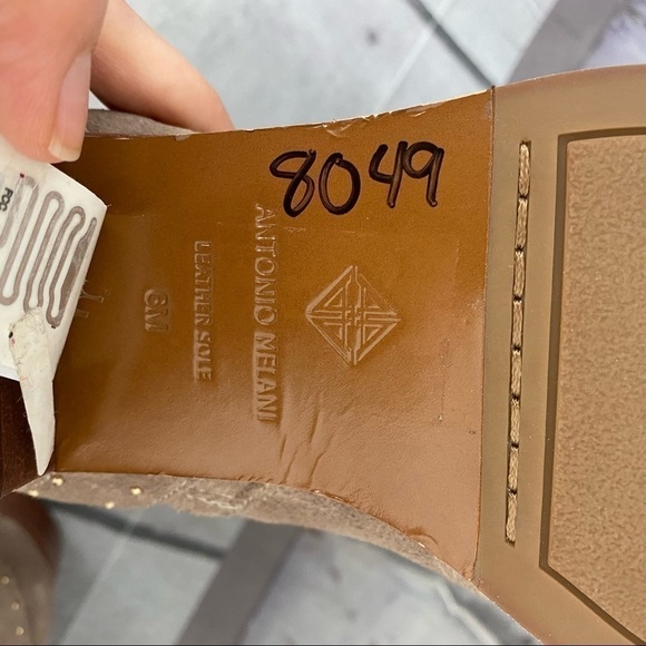 Antonio Melani Size 6M Beige Linadee Suede Leather Studded Block Heel Booties - Picture 15 of 15